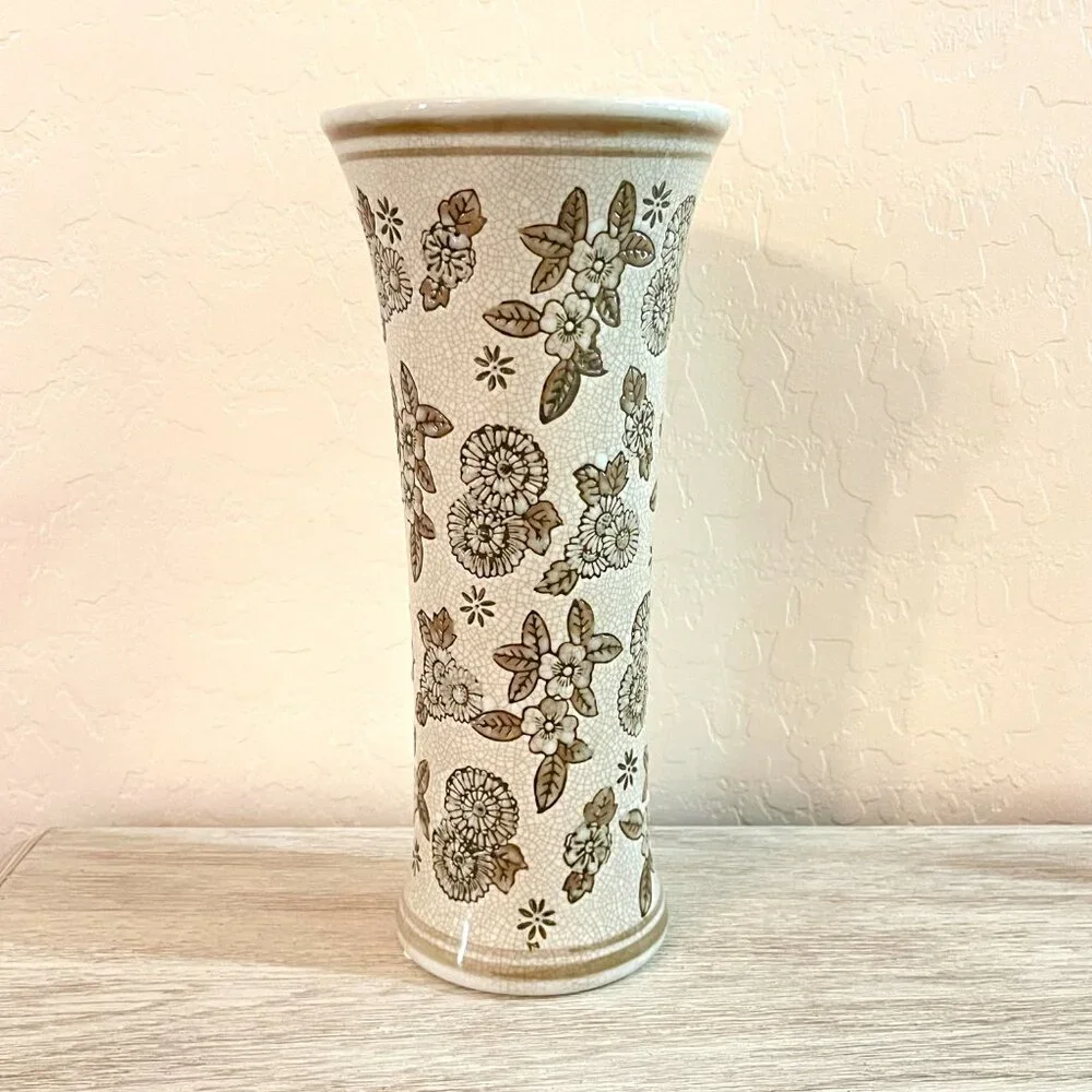 Vase Flowers Embossed Cream Brown Target 12